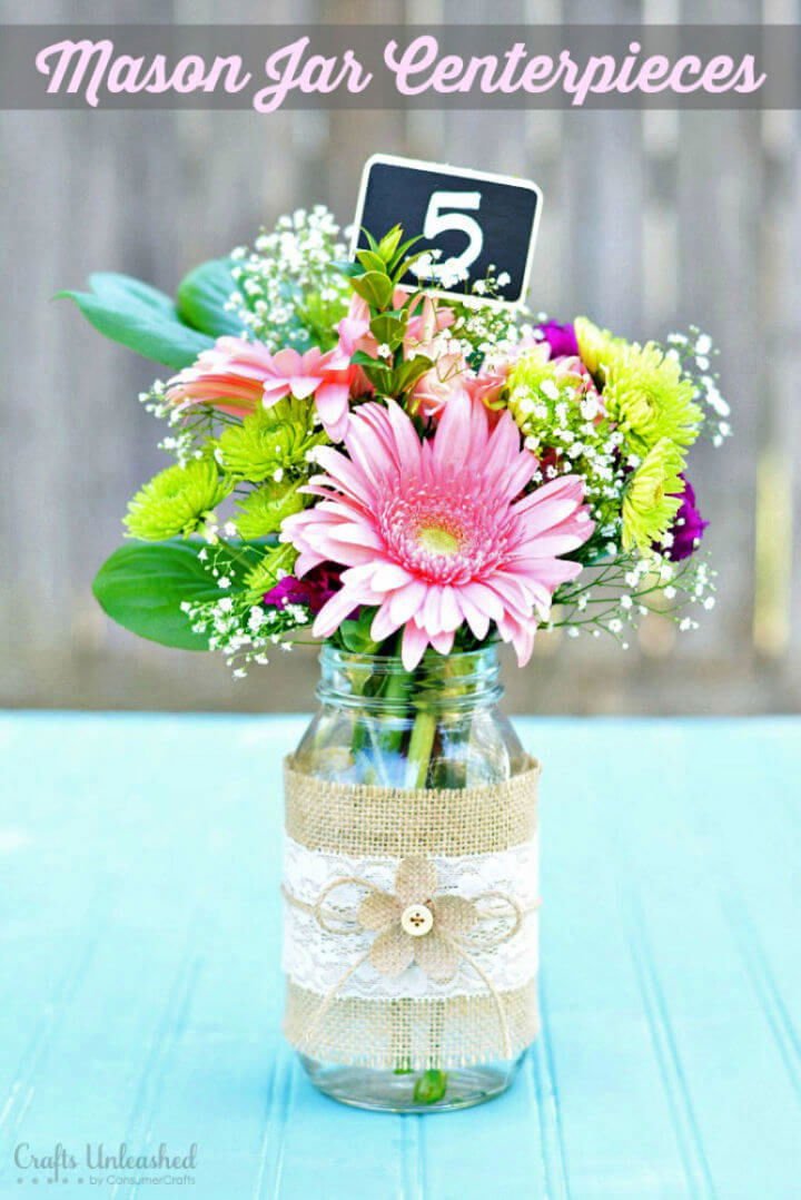 80 DIY Wedding Ideas for Decorations, Apparel & Food 78 Make Burlap Lace Mason Jar Centerpieces