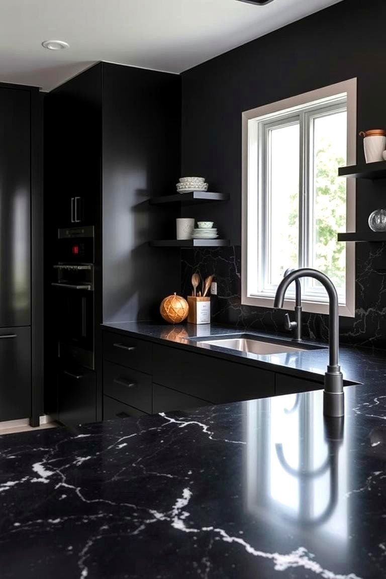 24 Black Granite Countertop Kitchen Ideas for Sleek Spaces 7 Matte Finish Sophistication - 24 Black Granite Countertops Kitchen Ideas