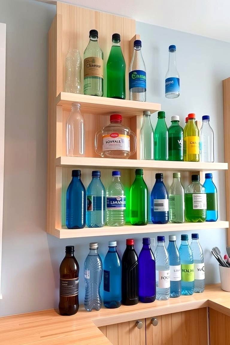 24 Smart Water Bottle Storage Ideas for Organized Spaces & Clutter Free Home 24 Mounted Wall Shelves for Space Saving Display - 24 Water Bottle Storage Ideas