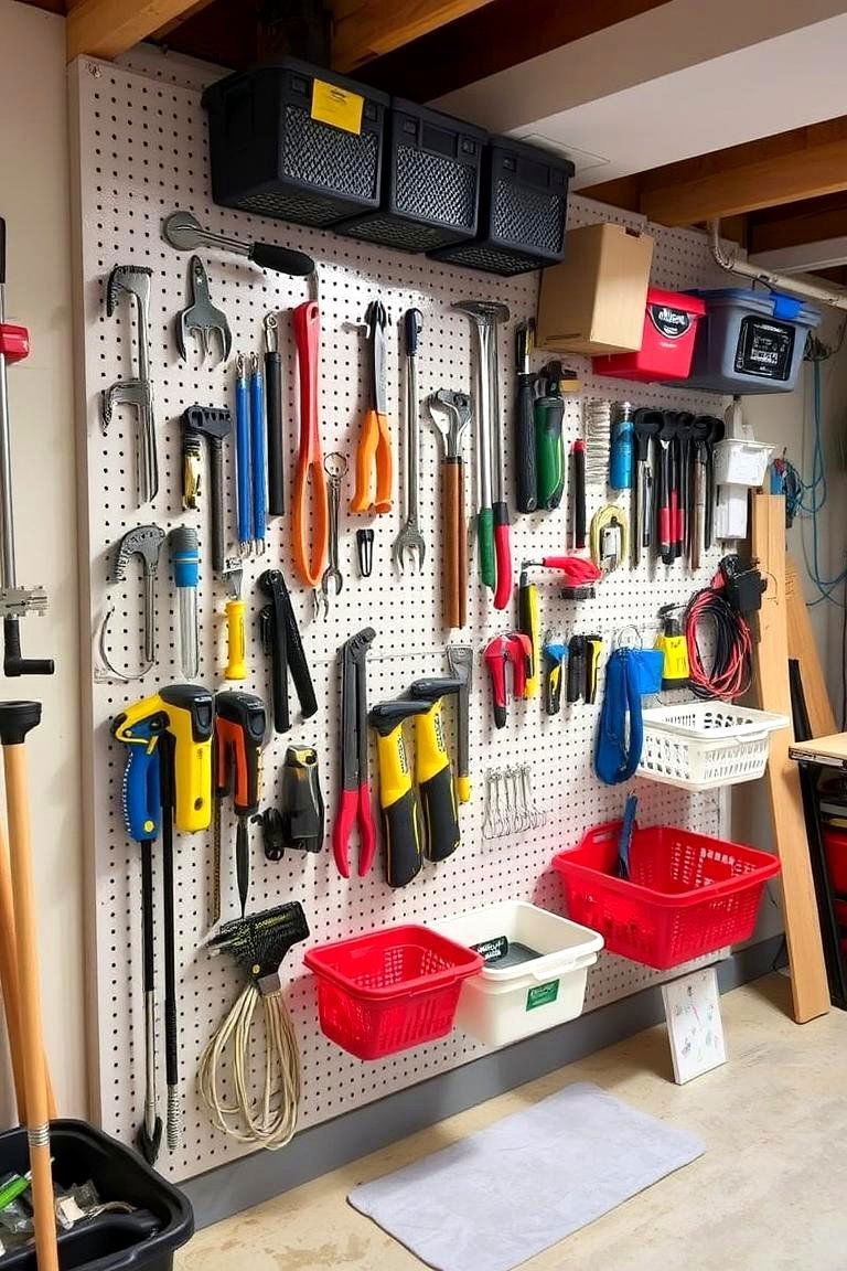 24 Basement Storage Ideas for Clutter-Free Organization 5 Pegboard Storage for Tools and Accessories - 24 Basement Storage Ideas
