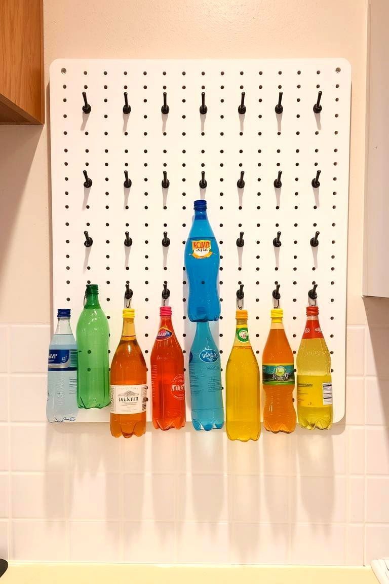 24 Smart Water Bottle Storage Ideas for Organized Spaces & Clutter Free Home 5 Pegboard Wall Display for Visual Appeal - 24 Water Bottle Storage Ideas