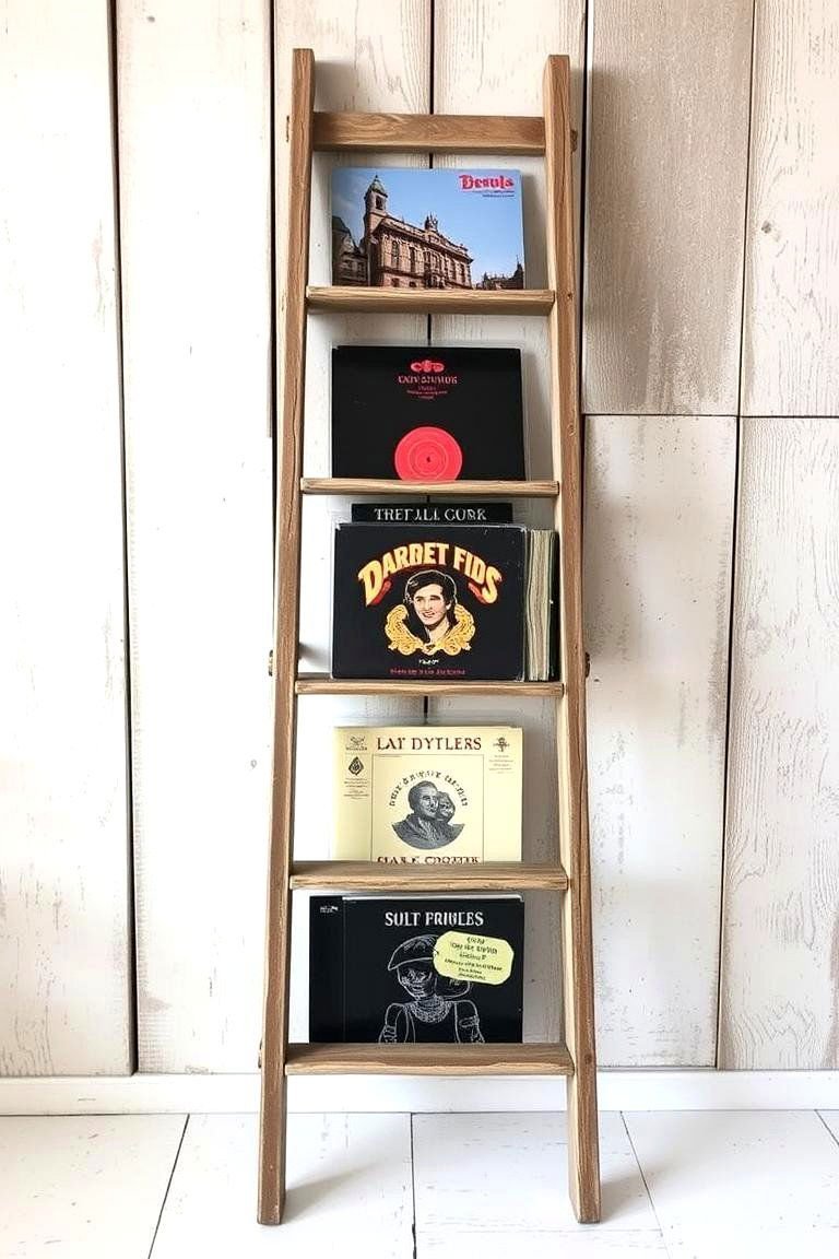 24 Creative Vinyl Record Storage Ideas for Music Lovers 8 Repurposed Antique Ladder - 24 Vinyl Record Storage Ideas