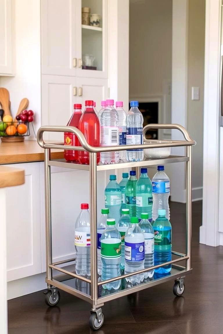 24 Smart Water Bottle Storage Ideas for Organized Spaces & Clutter Free Home 3 Rolling Cart for Versatility - 24 Water Bottle Storage Ideas