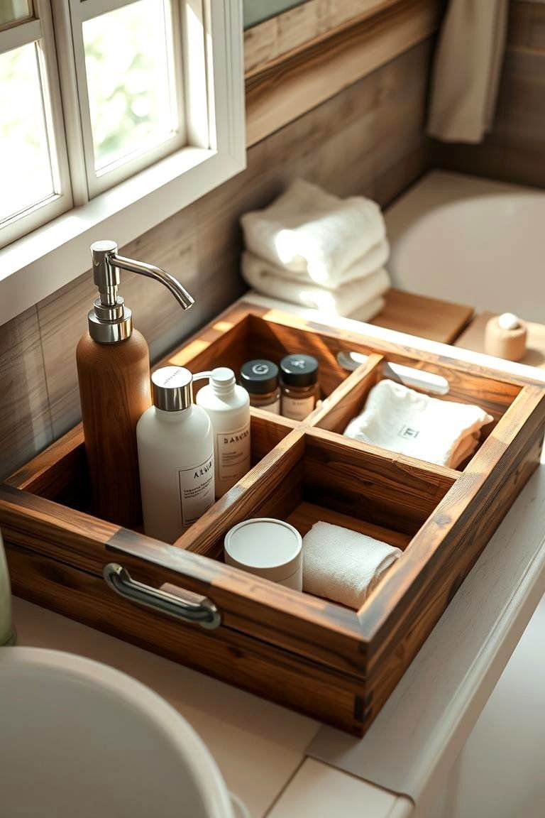 24 Clever Toilet Paper Storage Ideas for Organized Bathrooms 21 Rustic Wooden Tray - 24 Toilet Paper Storage Ideas