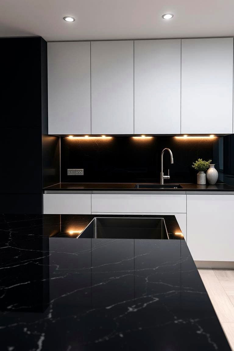 24 Black Granite Countertop Kitchen Ideas for Sleek Spaces 11 Sleek Contemporary Appeal - 24 Black Granite Countertops Kitchen Ideas