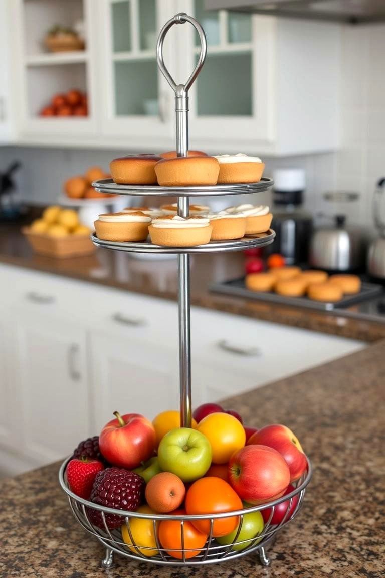 24 Kitchen Counter Decor Ideas: Functional & Aesthetic Displays 14 Take Advantage of Tiered Stands - 24 Kitchen Counter Decor Ideas