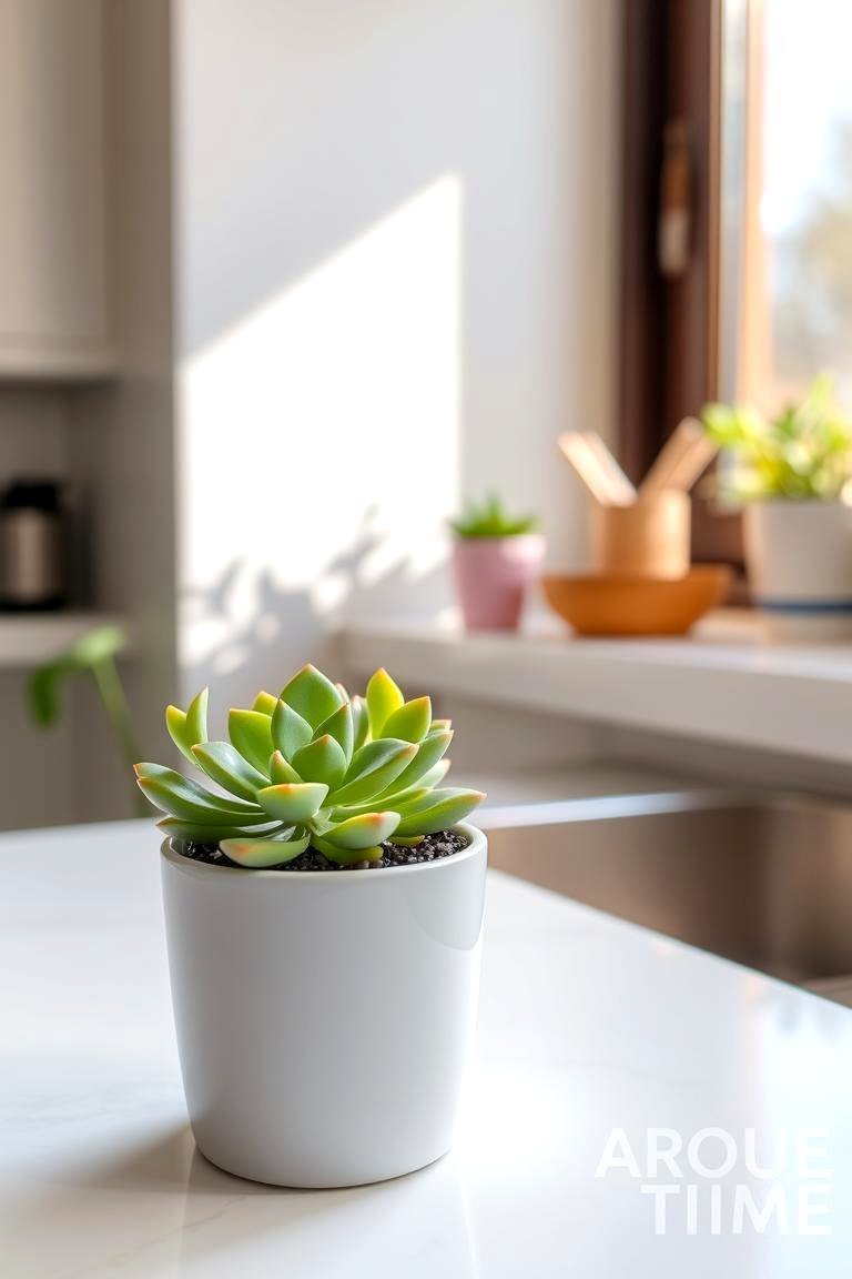 24 Kitchen Counter Decor Ideas: Functional & Aesthetic Displays 4 The Charm of a Small Indoor Plant - 24 Kitchen Counter Decor Ideas