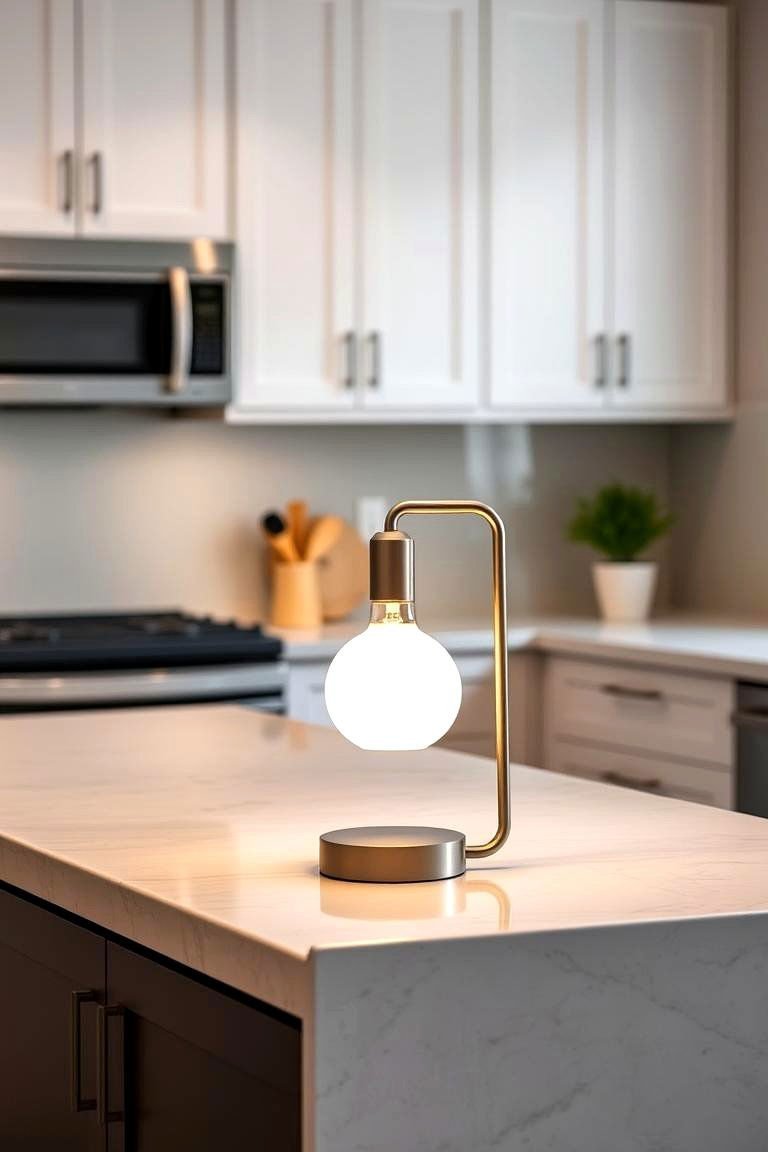 24 Kitchen Counter Decor Ideas: Functional & Aesthetic Displays 7 The Warmth of a Table Lamp - 24 Kitchen Counter Decor Ideas