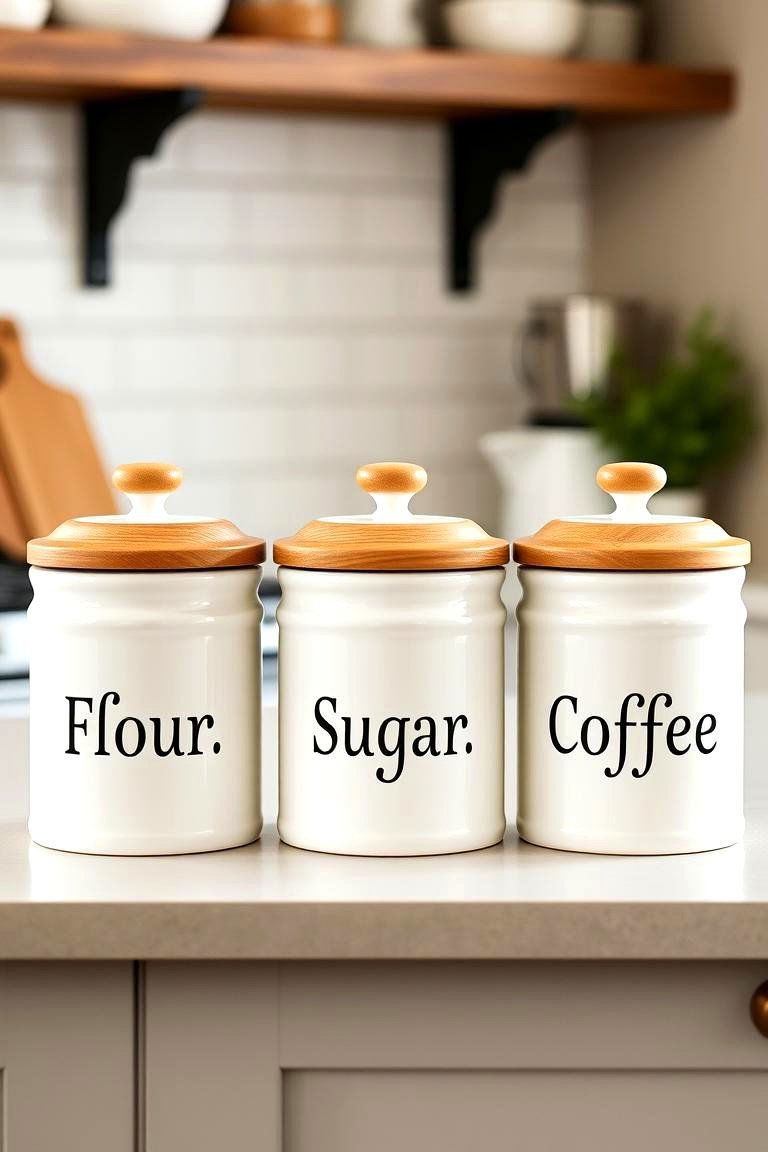 24 Kitchen Counter Decor Ideas: Functional & Aesthetic Displays 11 These Charming Ceramic Canisters - 24 Kitchen Counter Decor Ideas