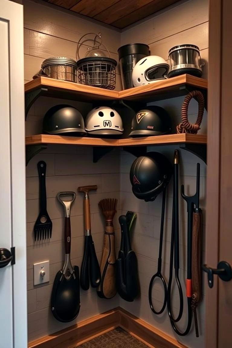 24 Tack Room Ideas for a More Organized Space Quickly 18 Utilizing Corner Shelves for Space Efficiency - 24 Tack Room Ideas