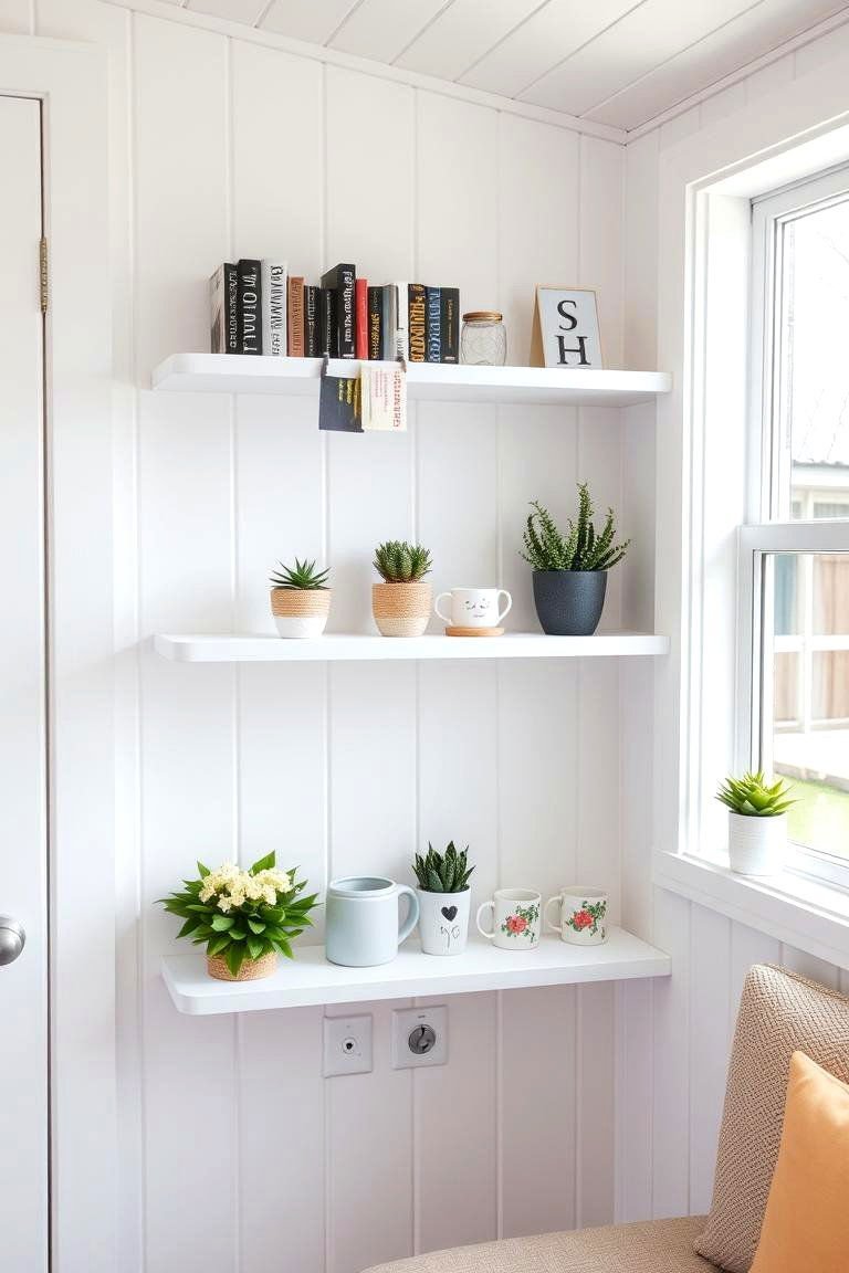 24 Tiny House Storage Ideas to Maximize Small Spaces 3 Wall Mounted Floating Shelves - 24 Tiny House Storage Ideas