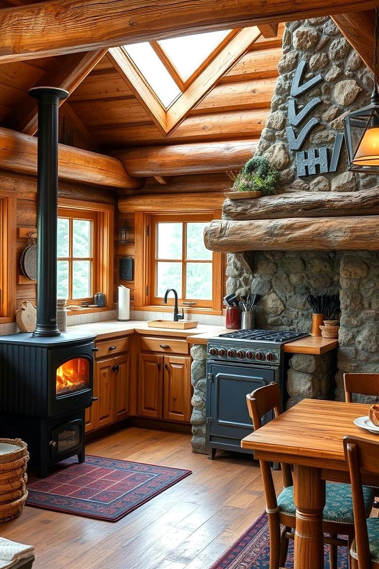 24 Mountain House Kitchen Ideas for Rustic Charm 7 Wood Burning Stove for Cozy Meals - 24 Mountain House Kitchen Ideas
