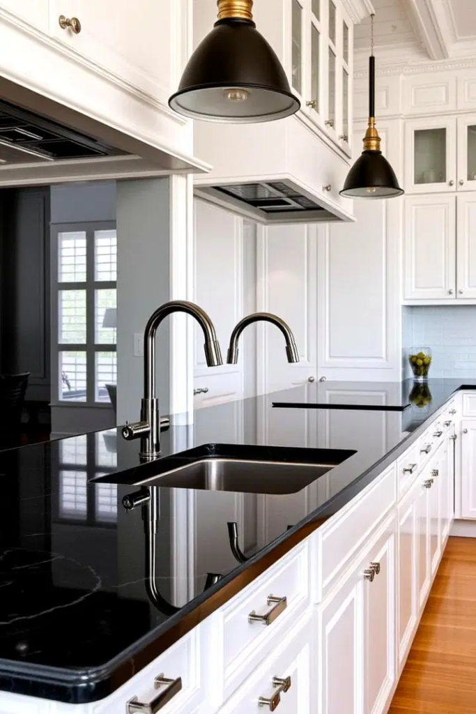 24 Black Granite Countertop Kitchen Ideas for Sleek Spaces 6 Polished Classic Elegance kitchen setting