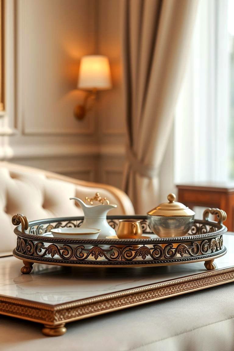 24 Creative Tray Decor Ideas for Stylish Home Organization 23 Classic Detailing Tray - 24 Tray Decor Ideas