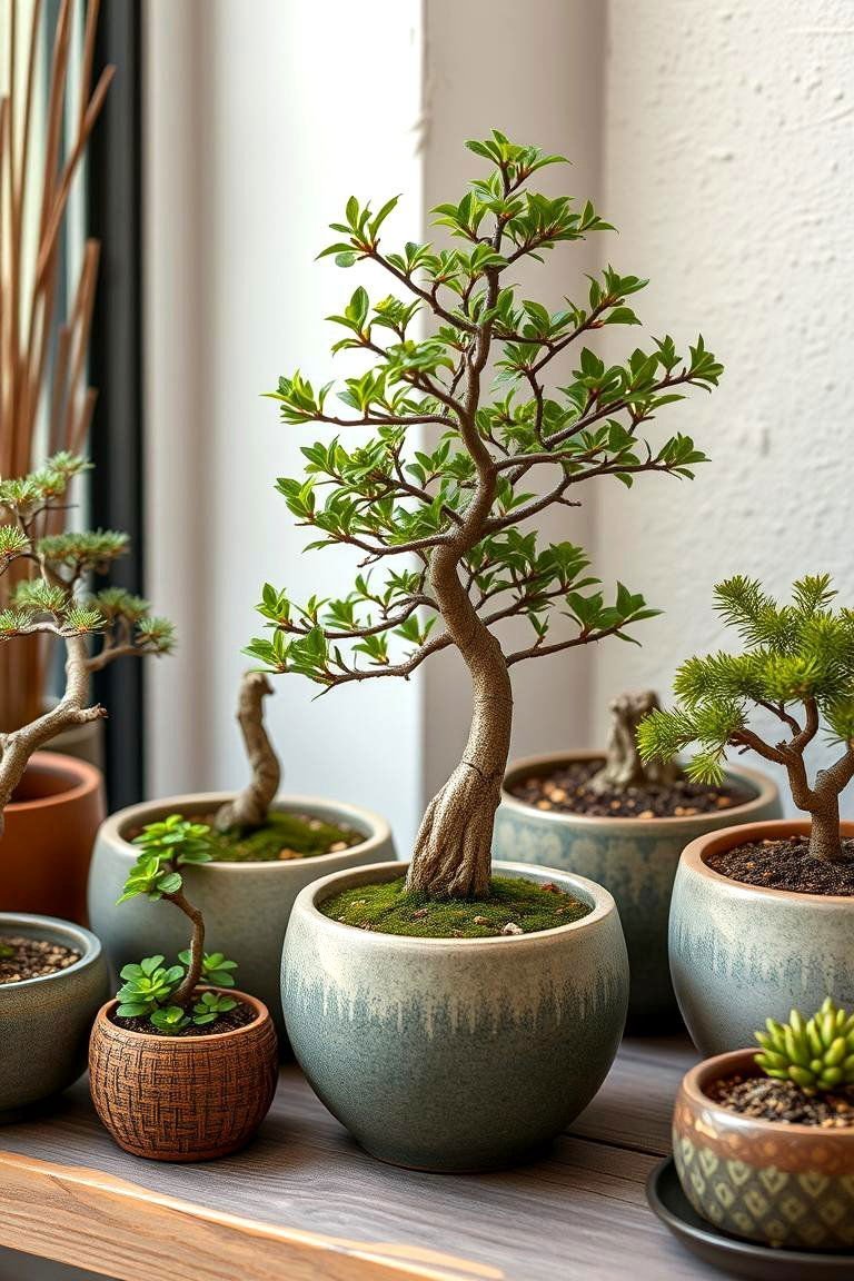 24 Bonsai Garden Ideas to Elevate Your Indoor Greenery 5 Container Bonsai Arrangement - 24 Bonsai Garden Ideas
