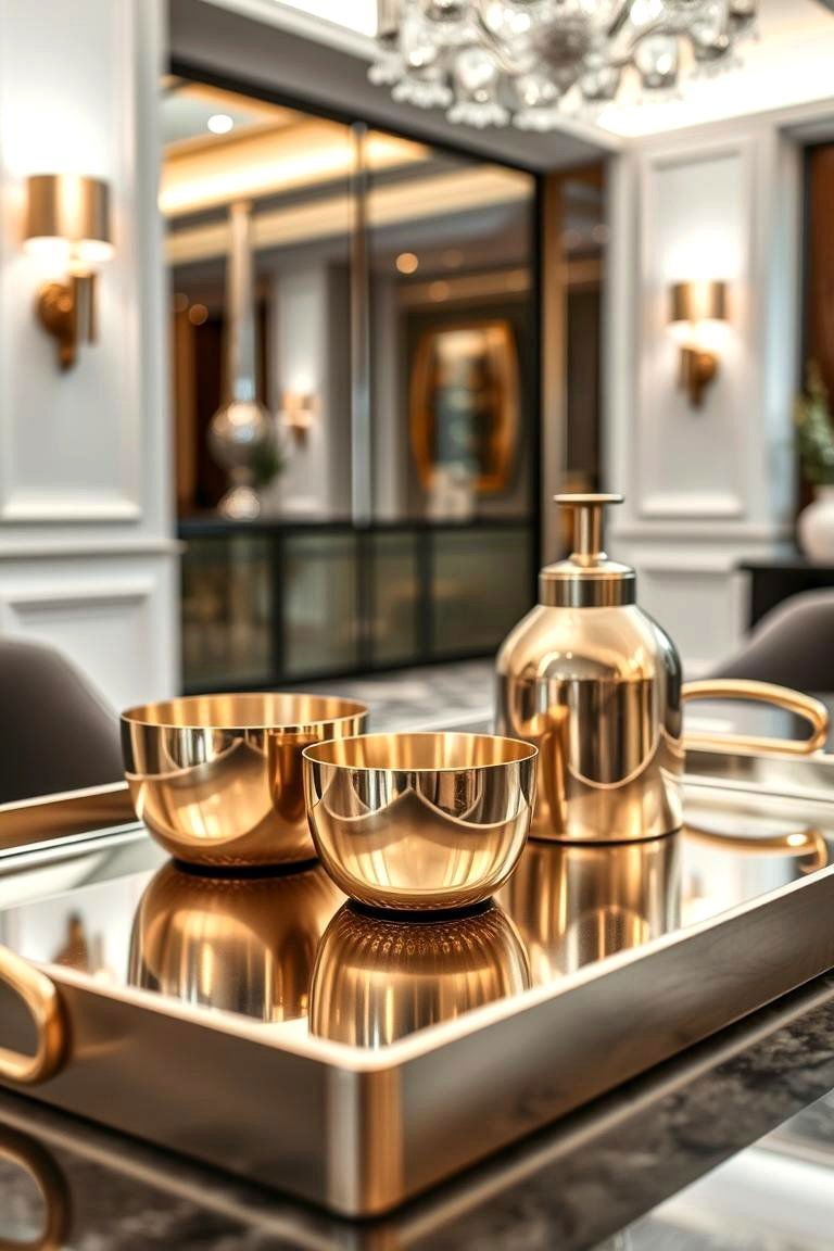 24 Creative Tray Decor Ideas for Stylish Home Organization 15 Metallic Accents Tray - 24 Tray Decor Ideas