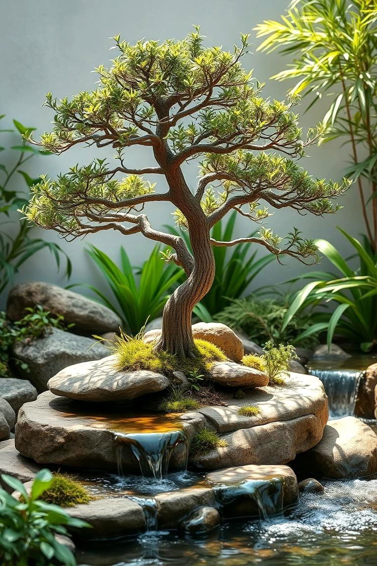 24 Bonsai Garden Ideas to Elevate Your Indoor Greenery 22 Natural Element Bonsai Oasis - 24 Bonsai Garden Ideas