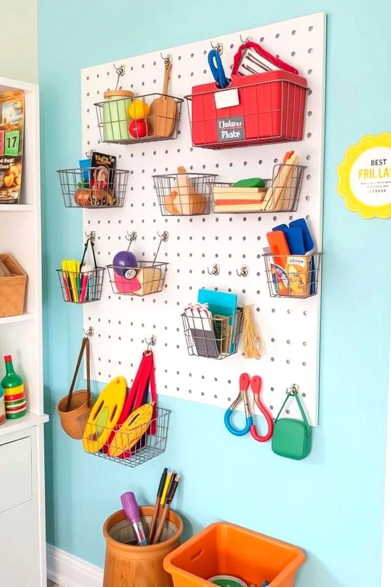 24 Toy Storage Ideas for a Clutter-Free Kids' Room 12 Pegboards with Baskets and Hooks - 24 Toy Storage Ideas